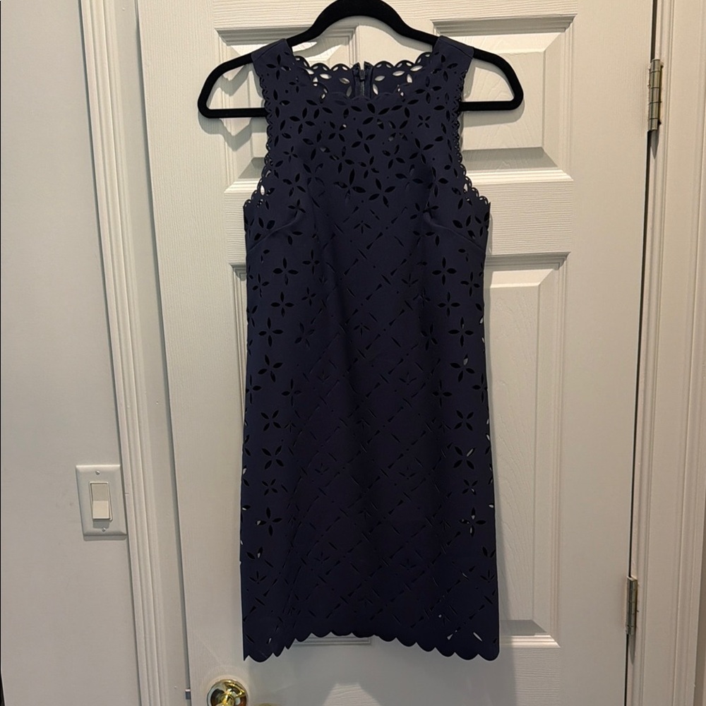J. Crew Navy Laser-Cut Sleeveless Midi Dress. NWT sz 0